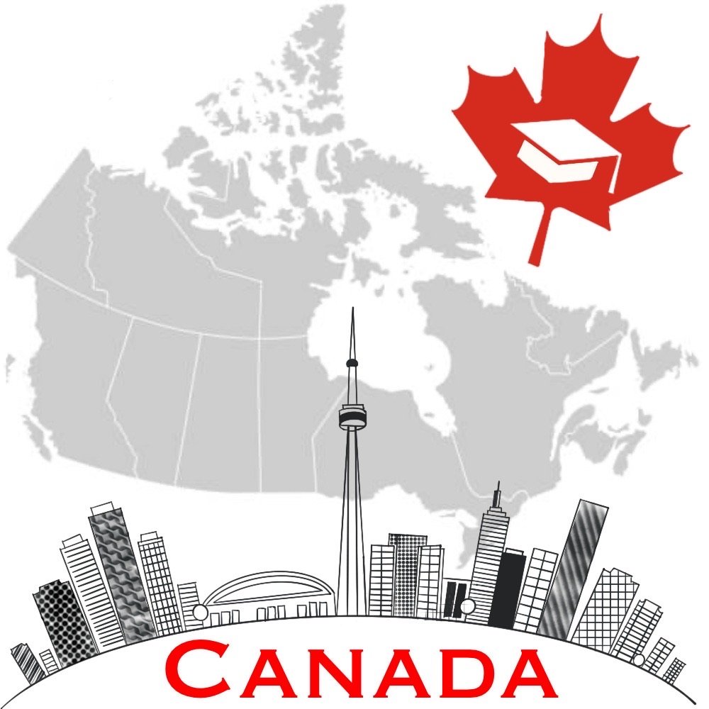 A skyline representing Canada’s iconic city with a backdrop of Canadian map.