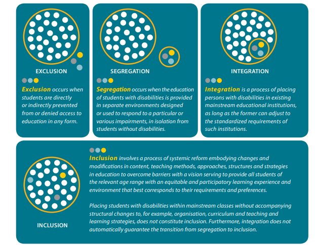 Infographic distinguishing the different classroom education styles (Hehir).
